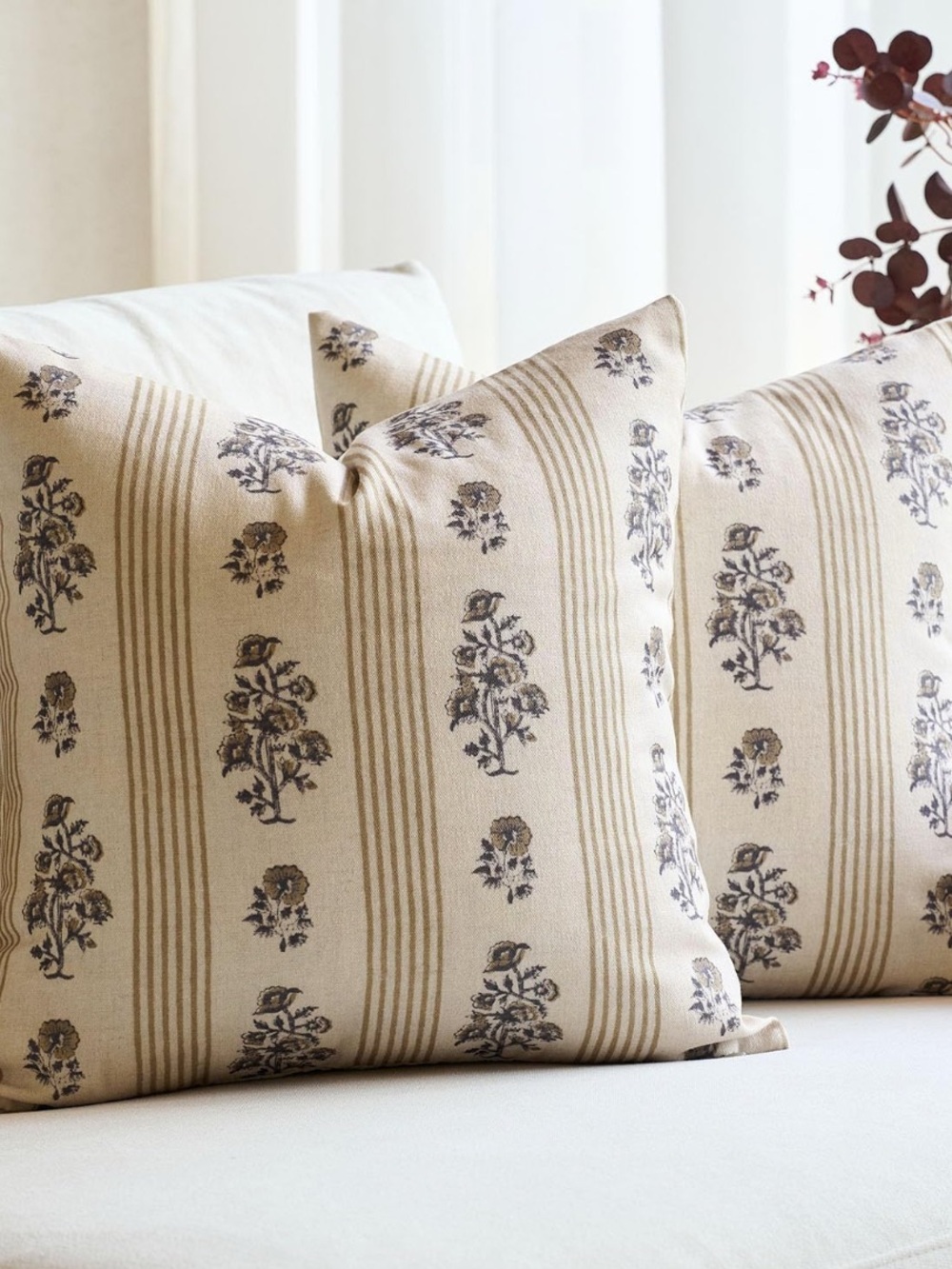 Floral Stripe Decorative Throw Pillow Covers